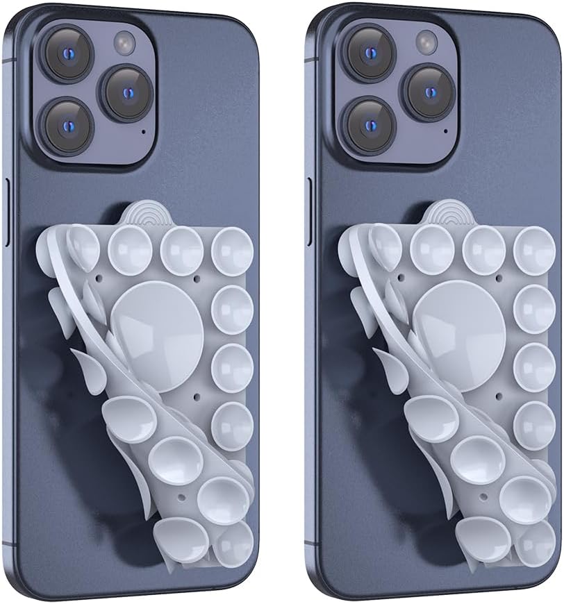 ZYCCER Double Sided Silicone Suction Phone Holder Mount,Compatible with iPhone and Android Cases Hands-Free Mirror Shower Phone Mount Strong Grip Holder (Light Blue, Double Sided 2PCS)