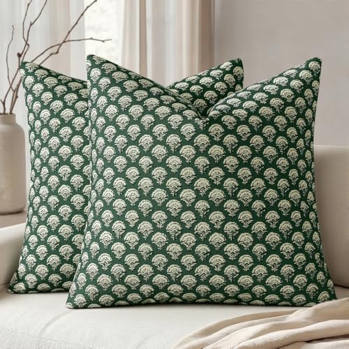 MIULEE Floral Print Decorative Euro Pillow Covers 22x22 Forest Green by MIULEE