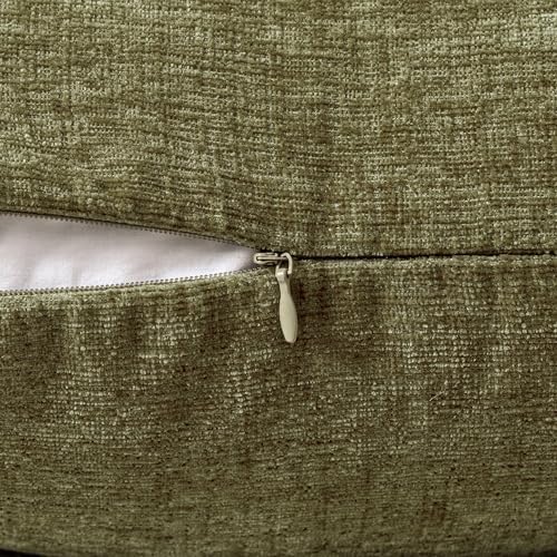 MIULEE Soft Chenille Lumbar Throw Pillow Covers Olive Green 12x20 Inch - Image 3