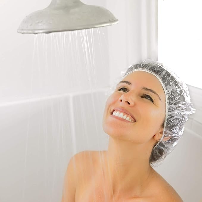 Auban 100PCS Disposable Shower Caps Independent Packing, Plastic Clear Hair Cap - Image 8