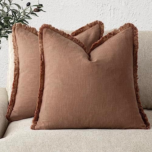 Foindtower Decorative Linen Fringe Throw Pillow Covers 16×16 Inch by Foindtower