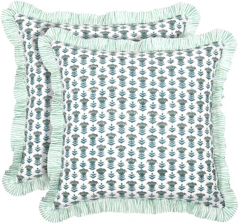 Ridhi Block Print Aquamarine Blue Throw Pillow Cover 20" x 20" Decorative by Ridhi