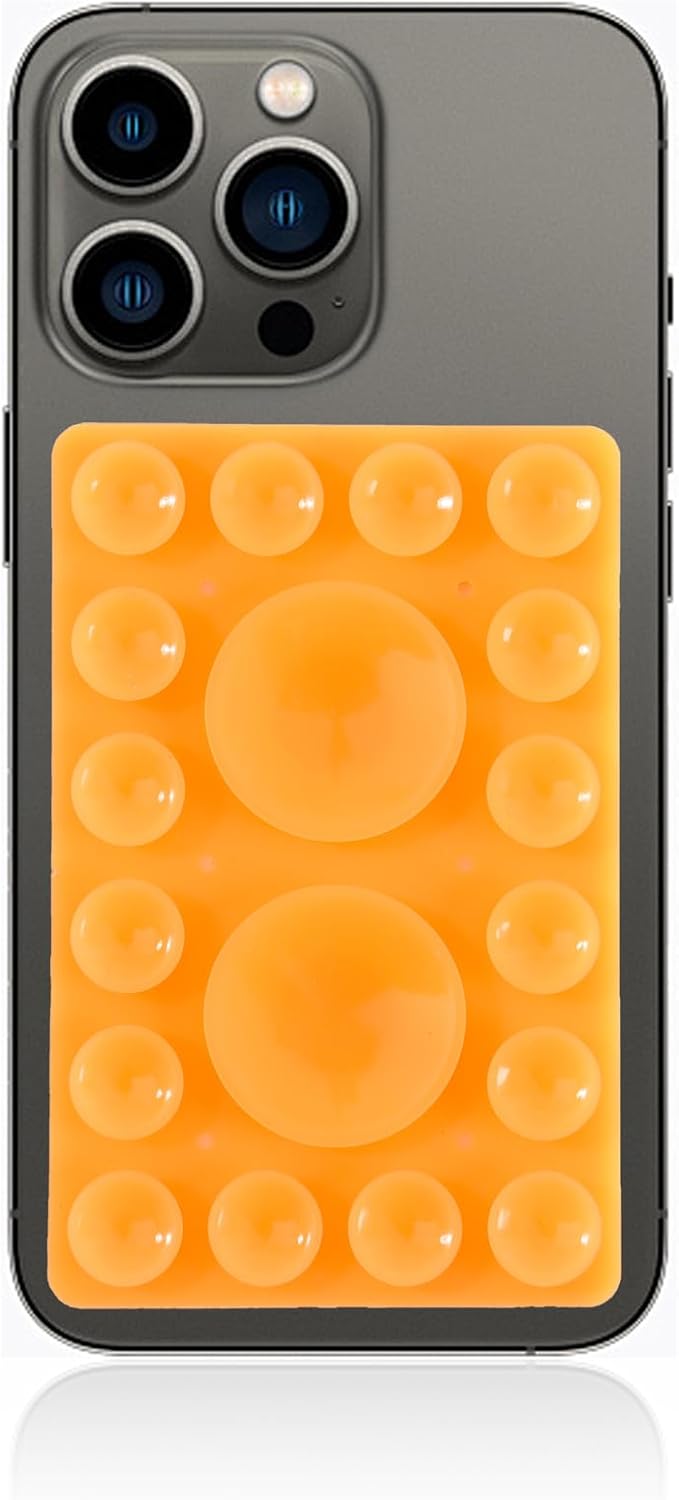 ZYCCER Double Sided Silicone Suction Phone Holder Mount,Compatible with iPhone and Android Cases Hands-Free Mirror Shower Phone Mount Strong Grip Holder (Orenge, Single Sided 1PCS)