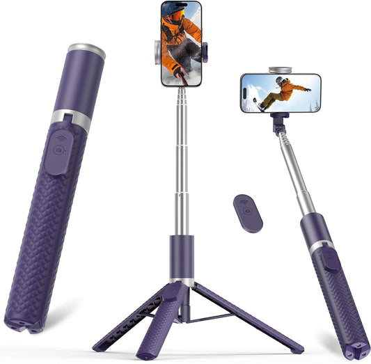 62" Phone Tripod & Selfie Stick, Tripod for iPhone with Remote, All-in-1 Cell Phone Stand, Portable, Extendable Stand for Selfies Video Recording Vlog, Compatible with iPhone Android (Purple)