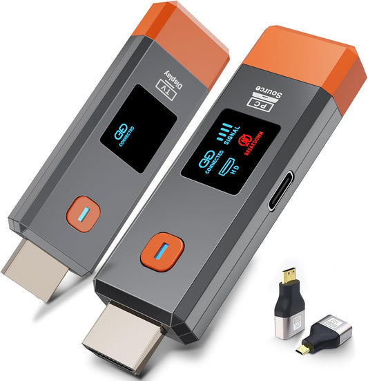 Wireless HDMI Transmitter and Receiver 165ft/50m 4K Decode Input 1080P Output Plug&Play Portable 2.4G/5.8G for Video and Audio to Monitor from PC/Projector/TV Box,with LED Display