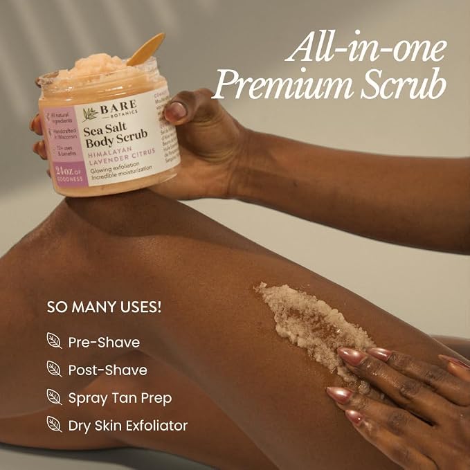 Bare Botanics Lavender Tea Tree Body Scrub 24oz | Made in Madison, WI | All - Image 3
