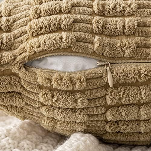 MIULEE Corduroy Decorative Throw Pillow Covers 18x18 Khaki Pack of 2 - Image 3