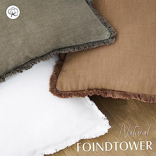 Foindtower Boho Linen Fringe Lumbar Throw Pillow Covers 12×20 Khaki Brown - Image 4