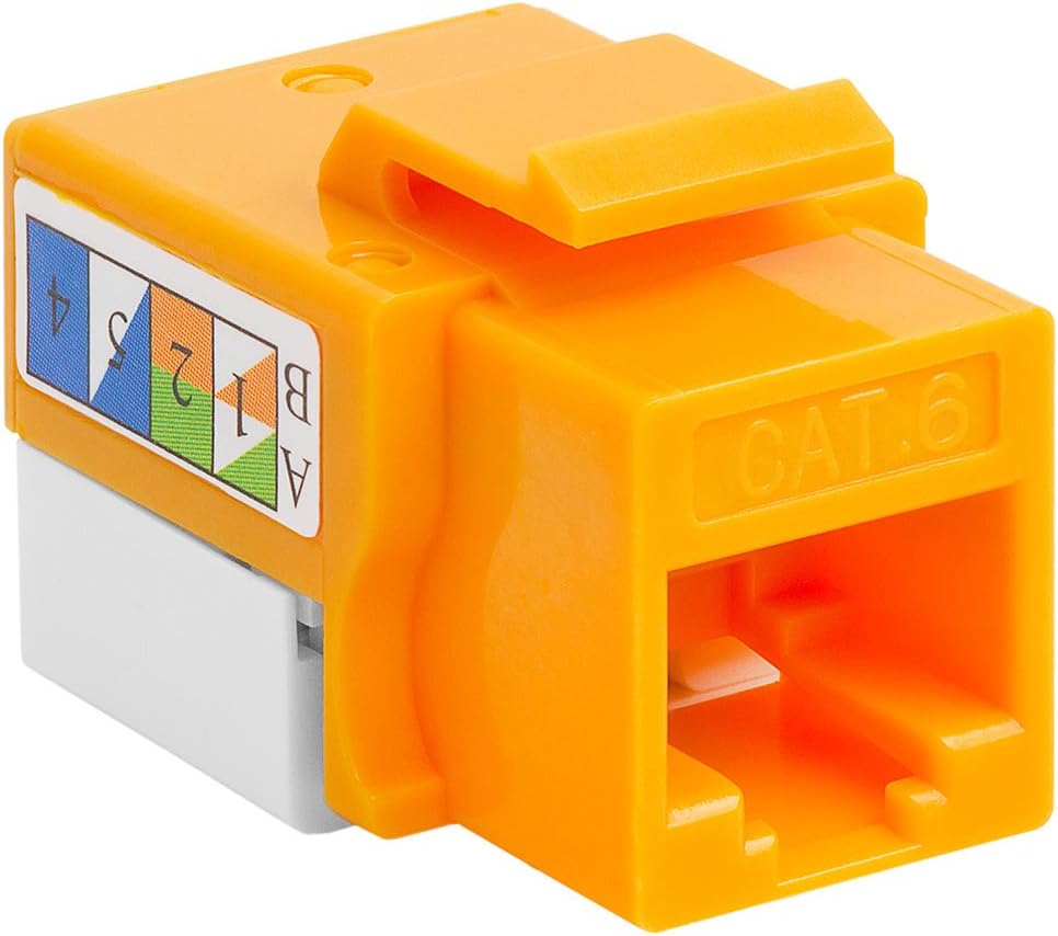 Cmple - 10 Pack Cat6 Keystone Jack Insert Punch Down RJ45 Connectors RJ45 Keystone Jack 90 Degree Female for Wall Plates, Patch Panels, Patch Cables, Ethernet Cables - Yellow