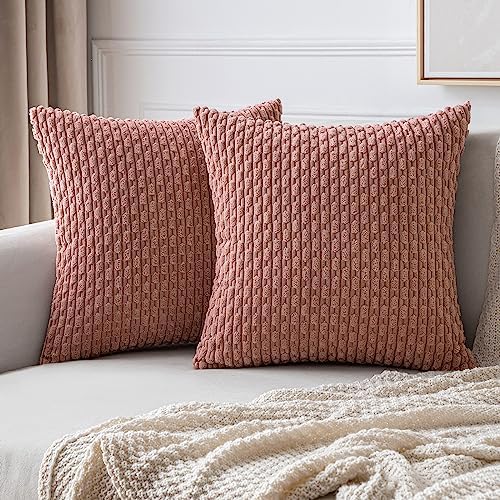 MIULEE Decorative Throw Pillow Covers 18x18 Blush Pink Textured Corduroy by MIULEE