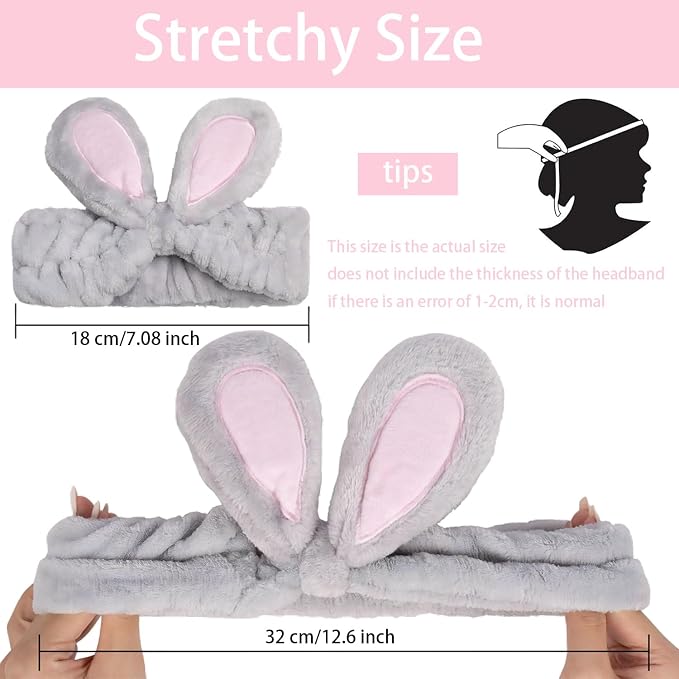 musejoy 2 Pcs Headband Bunny Ears Headband, Cute Spa Headbands - Image 6
