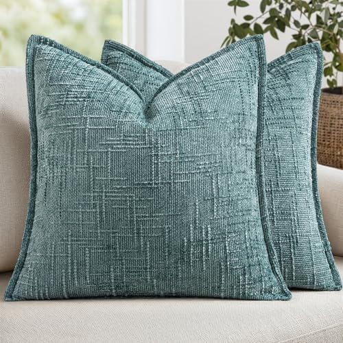 MIULEE Slubby Textured Decorative Throw Pillow Covers Teal 20x20 by MIULEE