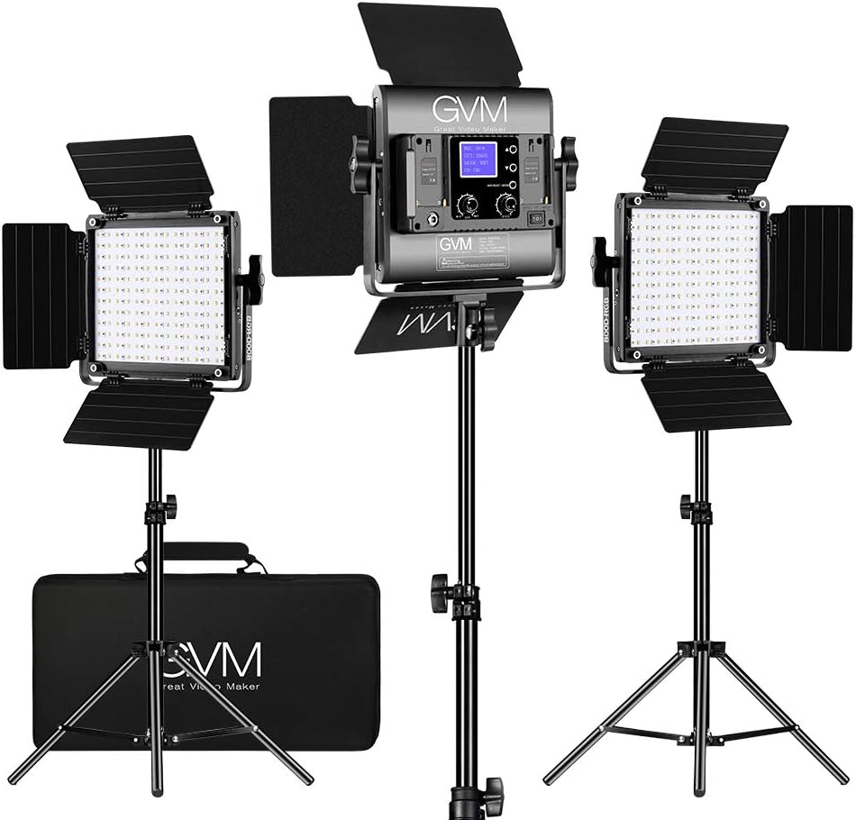 GVM RGB LED Video Lighting Kit, 800D Studio Video Lights with Panel, APP Control for YouTube Photography Lighting, , 3200K-5600K, 8 Kinds of The Scene Lights, 3 Packs