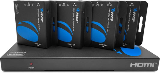 OREI 1x4 HDMI Extender Splitter Multiple Over Single Cable CAT6/7 1080P with IR Remote EDID Management - Up to 165 Ft - Loop Out - Low Latency - Full Support