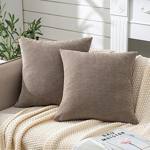 GAWAMAY Taupe Gray Chenille Throw Pillow Covers 26x26 Set of 2 by GAWAMAY