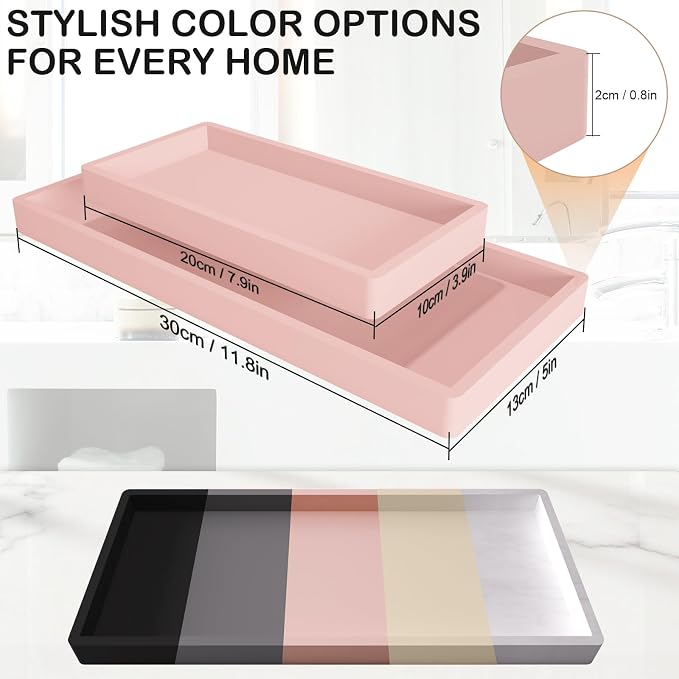 Bathroom Vanity Tray 2 Pack, 11.8 x 5 Inch Silicone Bathroom Counter Tray - Image 3