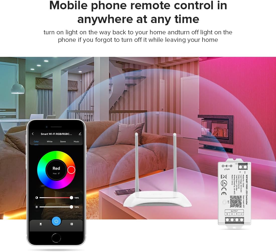 BTF-LIGHTING C03W RGB PWM SMD FCOB (+ R G B) 4PIN LED Strip 2.4GHz Tuya WiFi Group Controller Alexa Google Home Smartphone APP Control Compatible with WR01RF RC03RFB RC04RFB RC05RFB Remote