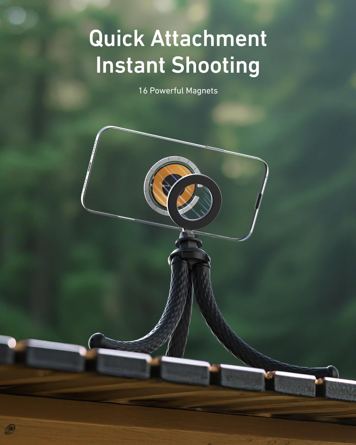 TELESIN Magnetic Flexible Tripod for iPhone, Mini Bendable Tripod Phone Stand for Magsafe Stroller Treadmill Tube Motorcycle Arm Phone Holder Selfie Stick for Video Recording for Phones Action Camera