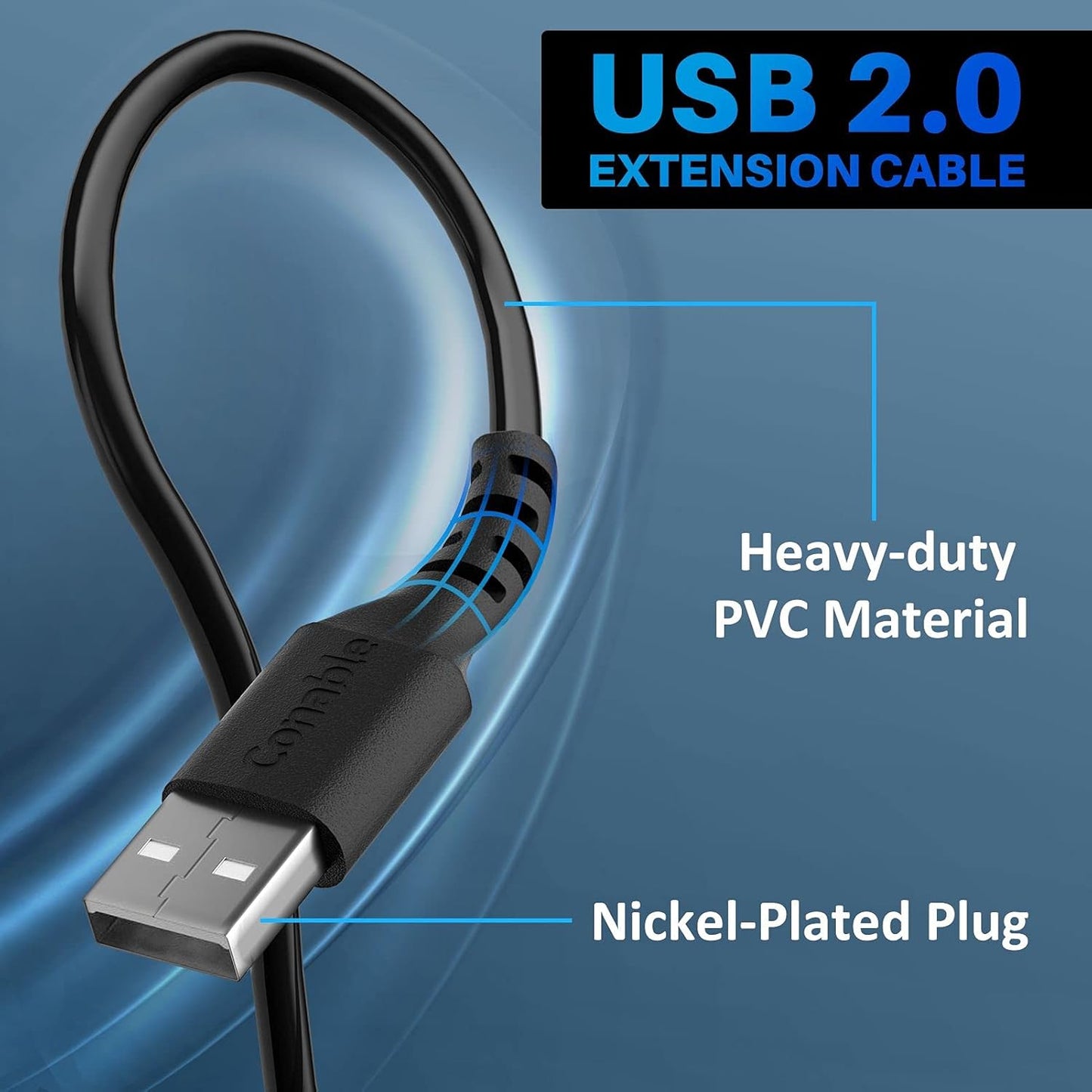 3 Pack USB Extension Cable 8 FT, USB 2.0 Type A Male to Female Extender Cord Adapter, Compatible with Printer, Keyboard, Mouse, Flash Drive, Hard Drive, Controller, Black Cable with 5 Cable Ties