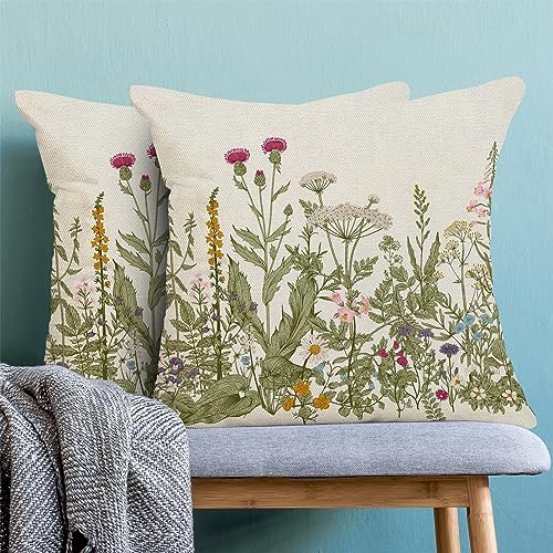 AEIOAE Sage Green Pillow Covers 24x24 Inch Set of 2, Spring Wildflower Plant - Image 2