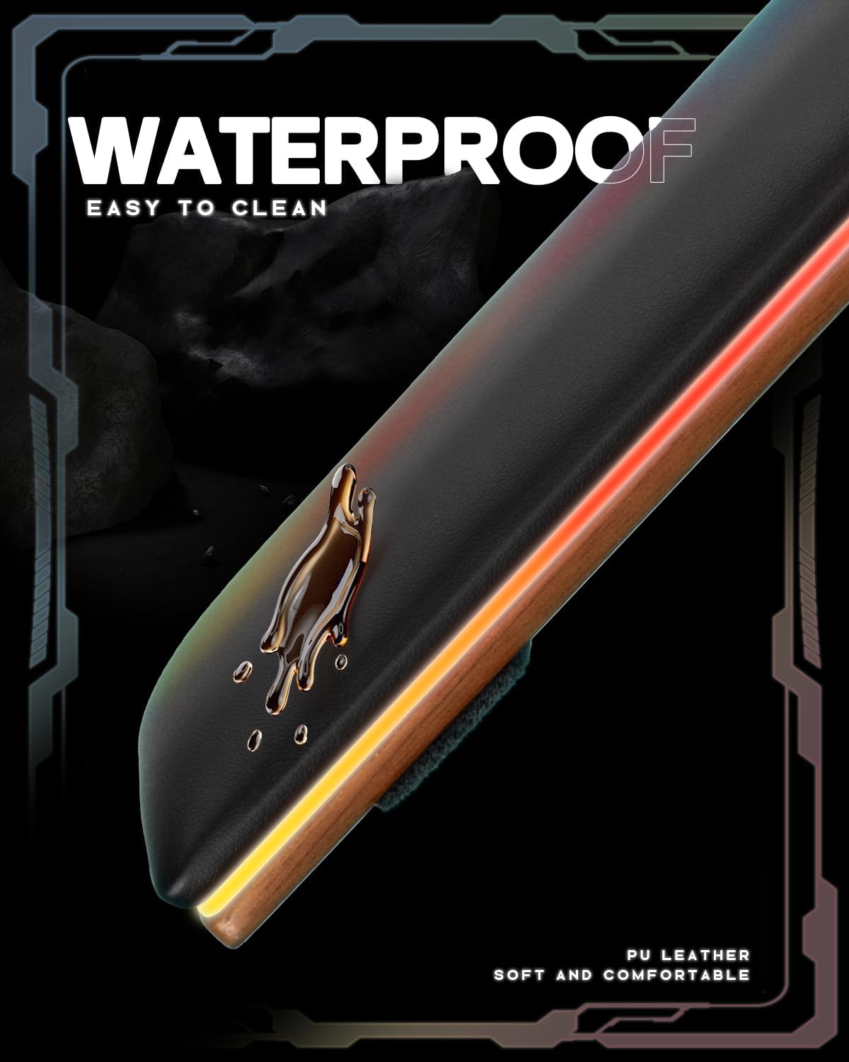 ASFSKY Keyboard and Mouse Wrist Rest Set with RGB - Memory Foam & Wooden Base Ergonomic Wrist Support Pad with PU Leather Cover, Non-Slip, Durable & Easy-to-Clean Wrist Cushion for Office, Gaming Desk