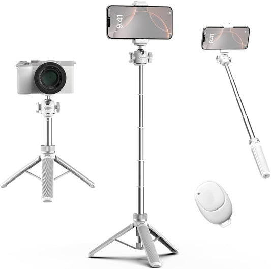 COMAN MT30-Pro Extendable Phone Tripod, 61cm Cell Phone Tripod Stand for iPhone with 360° Ball Head, Selfie Stick Vlog Stand with Remote, Tripod for iPhone 16/15/14/13/12 Pro Max/Android