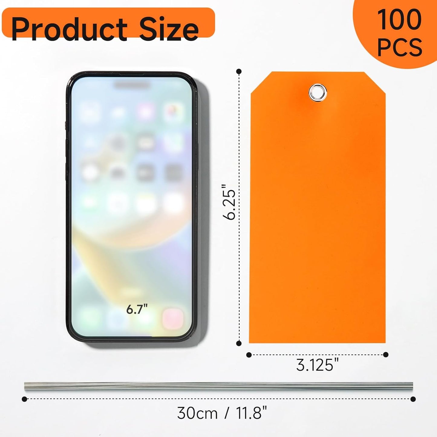 AmazonBasics 100pc Plastic Shipping Tags - BrieFcase Wires, Blank with Reinforcement Hole, Orange, 6 1/4" x 3 1/8" Durable Waterproof Hang Tags