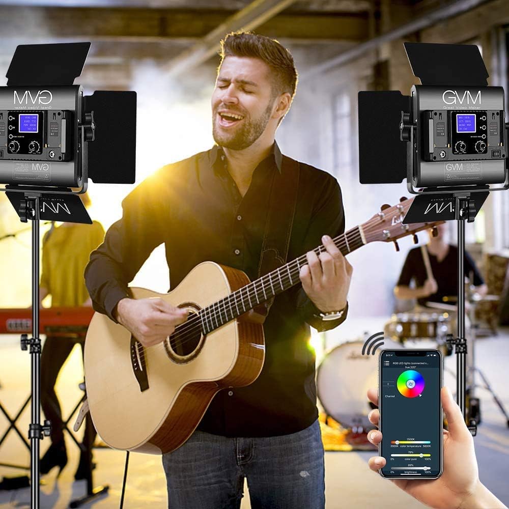 GVM 800D RGB Led Video Light, 2PCS Video Lighting Kit with APP Control, 40W Photography Lighting Led Panel Light with 18 Kinds of The Scene Lights for Studio YouTube, 3200K-5600K, CRI 97+