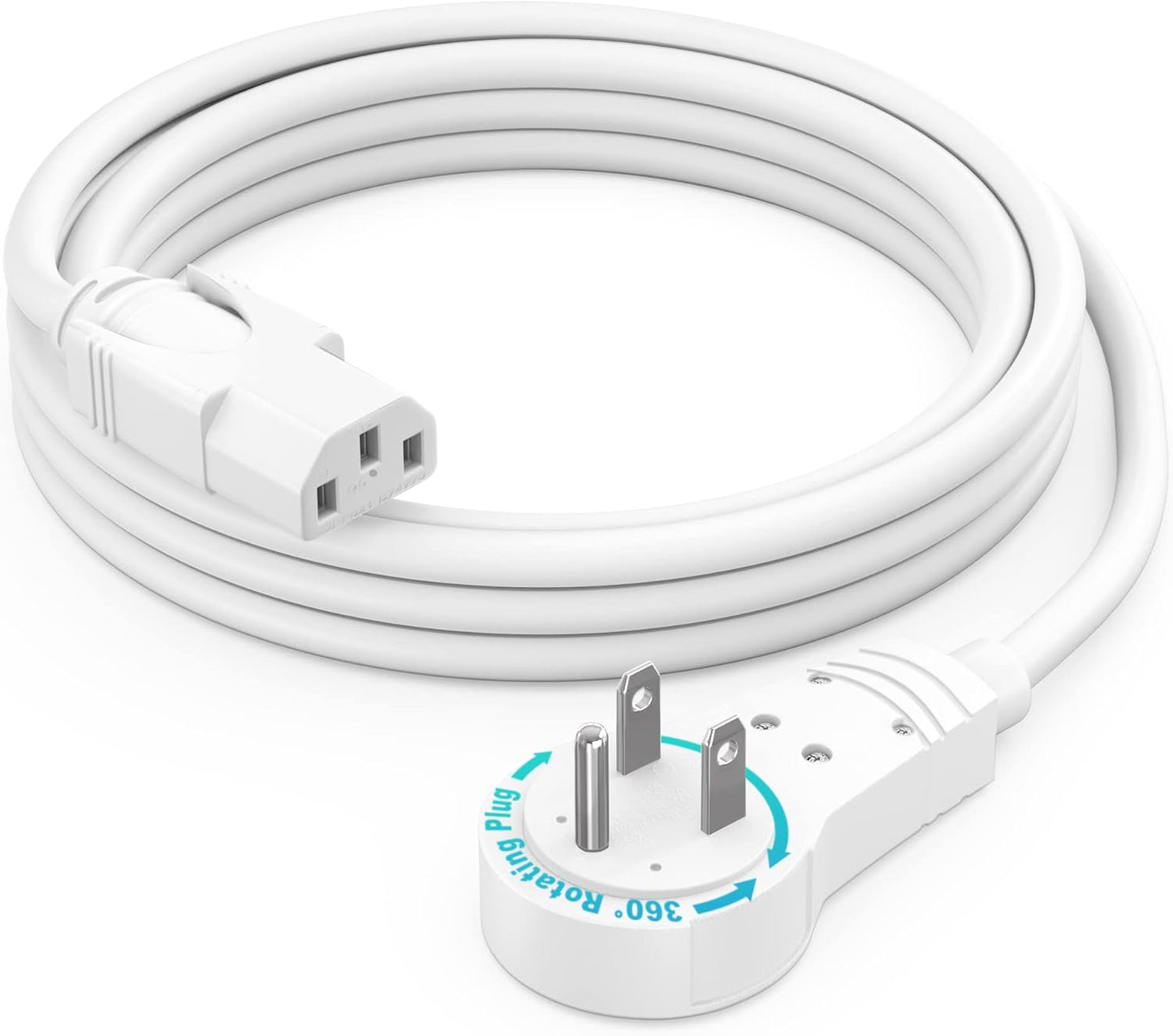 Maximm Monitor Computer Power Cord 3 Ft Flat Plug 360° Rotating PC Cable 3 Prong for, Desktop, Printer, Scanner, 16 AWG NEMA 5-15P to IEC13 - UL Certified