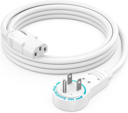 Maximm Monitor Computer Power Cord 6 Ft Flat Plug 360° Rotating PC Cable 3 Prong for, Desktop, Printer, Scanner, 16 AWG NEMA 5-15P to IEC13 - UL Certified