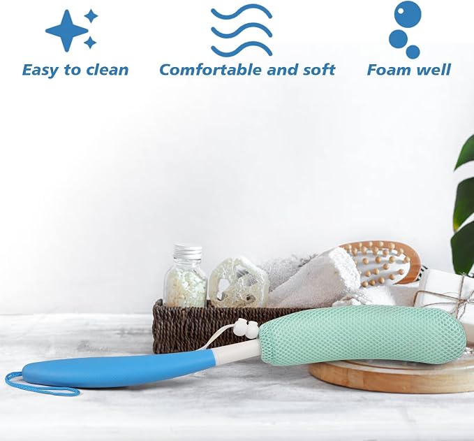 15.35" Back Bath Brush with Sponge, Back Scrubber Bath Mesh with Anti-Slip - Image 8