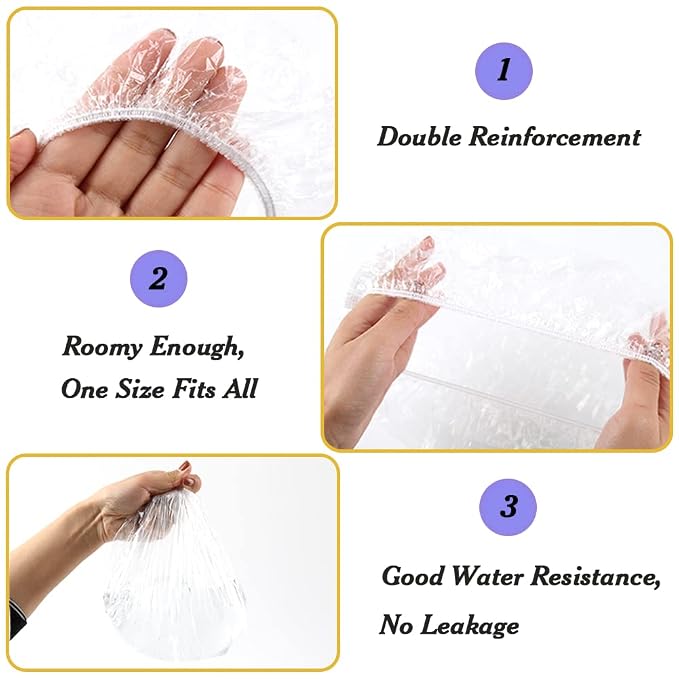 Shower Cap 30 Pcs Disposable Plastic Bath Cap Waterproof Spa Shower Cap XLarge - Image 2