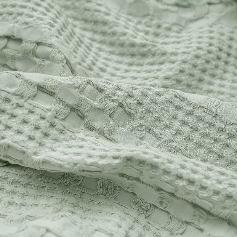 PHF Cotton Waffle Pillow Shams Queen Size 20" x 30", Mint Green, No Insert - Image 5