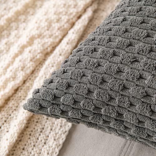 MIULEE Decorative Throw Pillow Covers 18x18 Dark Grey Textured Corduroy - Image 2