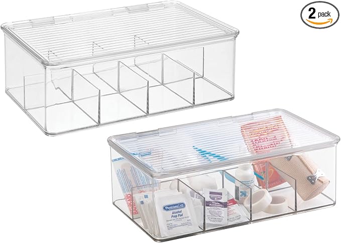 mDesign Plastic Divided First Aid Storage Box Kit by mDesign