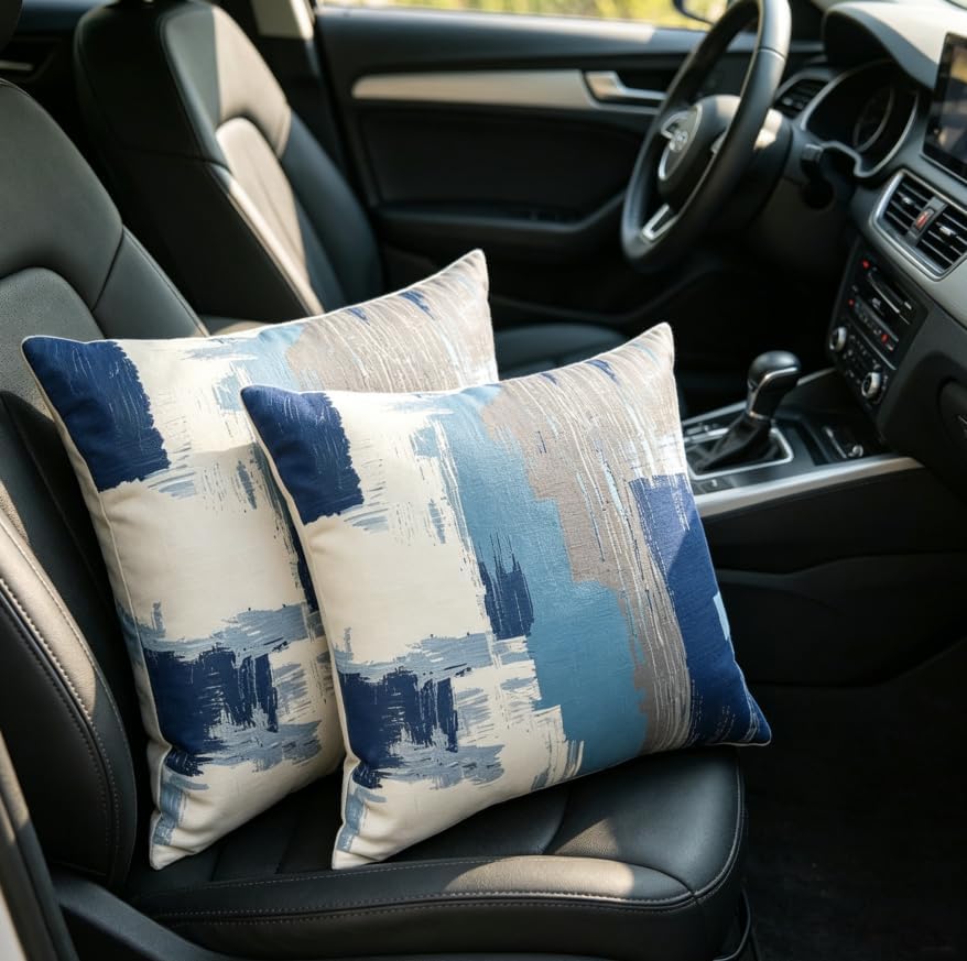 Abstract Blue Grey Throw Pillow Covers 18x18 Set of 2, Linen Cushion Cases - Image 4