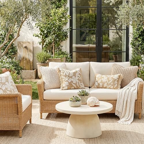 BlissBlush Throw Pillow Cover 20x20 Inch Indoor Outdoor, Jute-Look Floral - Image 3