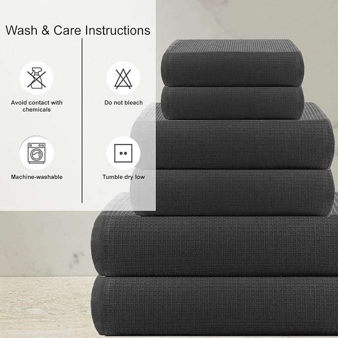 CASA COPENHAGEN Waffle 6Pcs 100% Egyptian Cotton Large Designer Towels Gift - Image 4