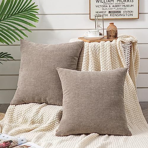 GAWAMAY Taupe Gray Chenille Throw Pillow Covers 26x26 Set of 2 - Image 2