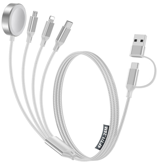4-in-2 Multi Charging Cable for Apple Watch Charger/Samsung/iPhone Charger,Car/Office/Camping/Travel Essentials,Type C Cable Cord for iWatch Ultra/10-2/iPhone 16-11/Samsung S25-S20,iPad,airPods-White