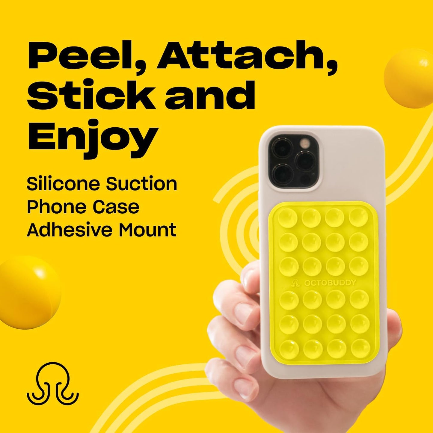 Classic MAX - Silicone Suction Phone Case Adhesive Mount - Hands-Free, Strong Grip Holder for Selfies and Videos - iPhone and Android Compatible - 2.6″ x 3.9″, Canary Yellow
