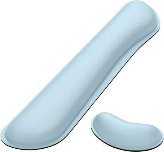 Dapesuom Enlarge Keyboard Wrist Rest, Memory Foam Wrist Cushion for Desk Mats Support, Cute Typing Pain Relief Keyboard Mouse Pad Rests Set with Non-Slip Base for Gaming Laptop Office, Sky Blue