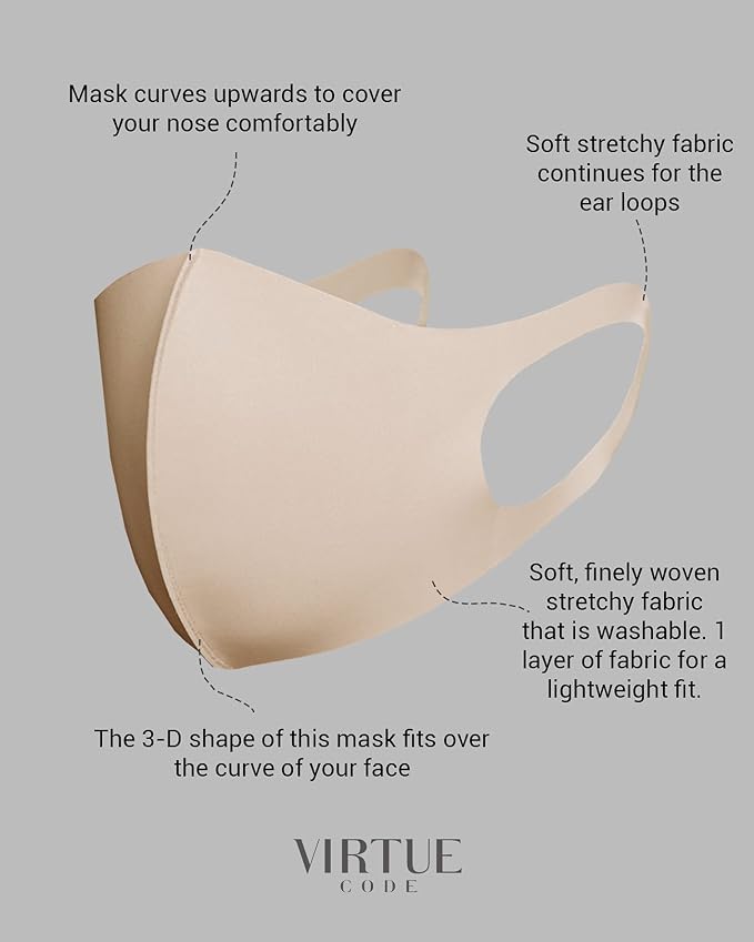 Virtue Code Second Skin Cloth Face Mask Pack. 4 Buttery Soft Masks Washable - Image 4