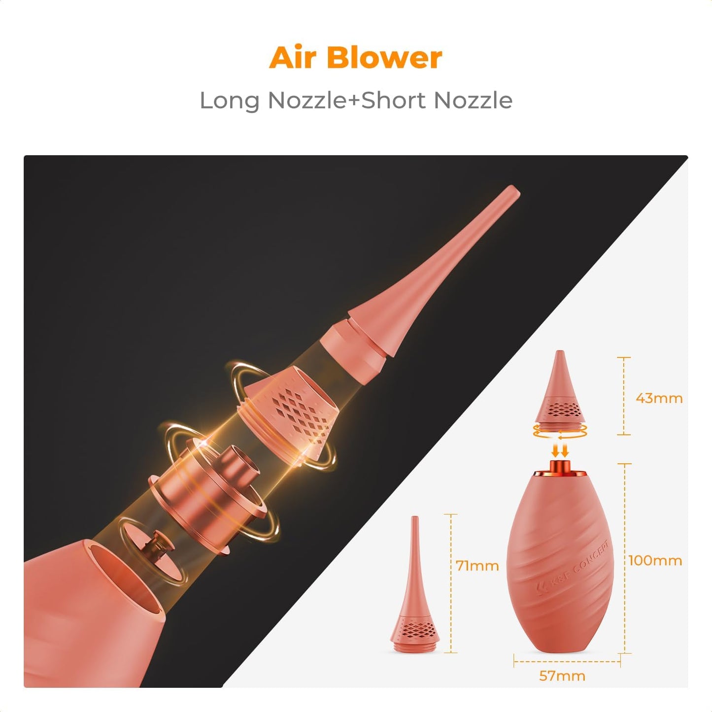 K&F CONCEPT Air Blower, with Long Nozzle/Short Nozzle Switch Design, Single Air Intake Camera Lens Blower, for Digital SLR Lens Sensor LCD Screens Musical Instruments Keyboards Telescope Filters