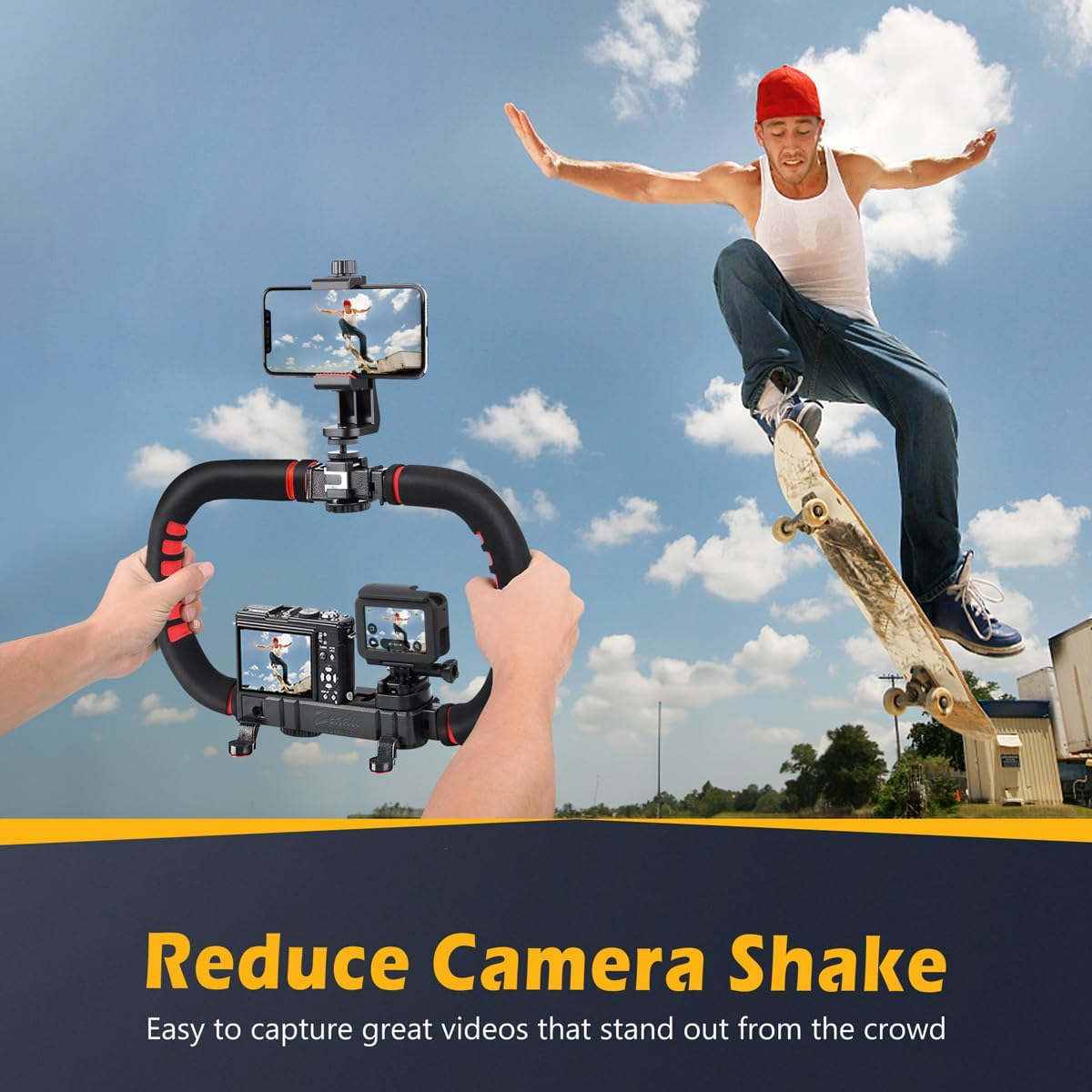 Zeadio Handheld Stabilizer, Versatile Grip Rig with Carrying Case, Compatible with All Smartphones and Action Cameras