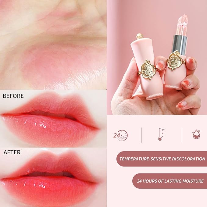 BestLand 3 Pcs/Set Flower Jelly Lipstick Set Temperature Change Moisturizer - Image 9