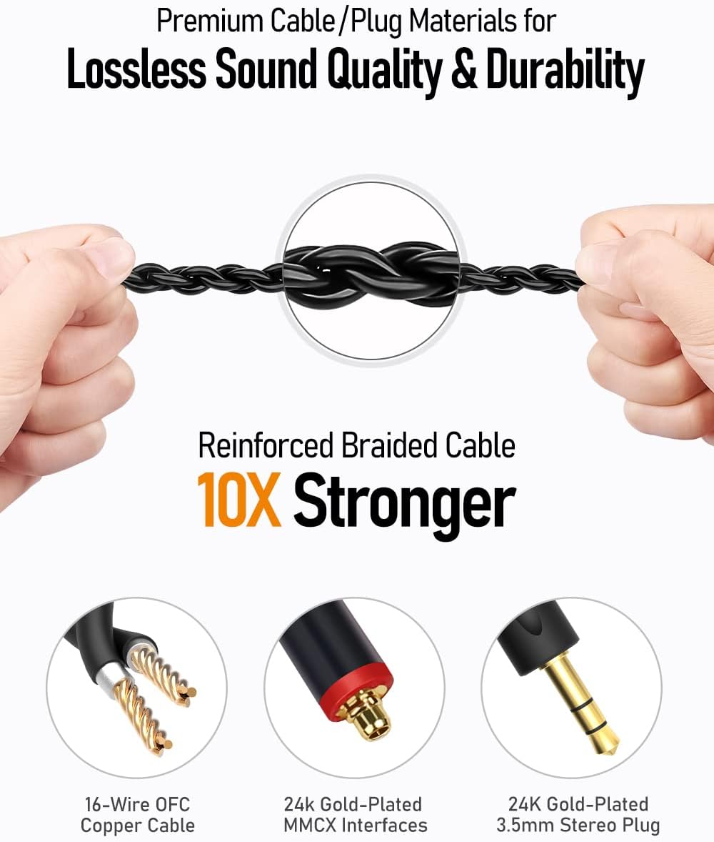 Vibes 201 Wired Earbuds in Ear Headphones, Noise Cancelling Bass Driven HiFi Earphones, Tangle-Free Braided Cord, Carry Case, Ear Buds Tips, 3.5mm Jack, Secure Fit (Clear Brown, No Mic)