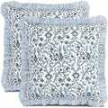 CPC Ocean Vine Hand Block Print 100% Cotton Ruffle Throw Pillow Cover 20x20 inch by COTTONPRINTCLUB