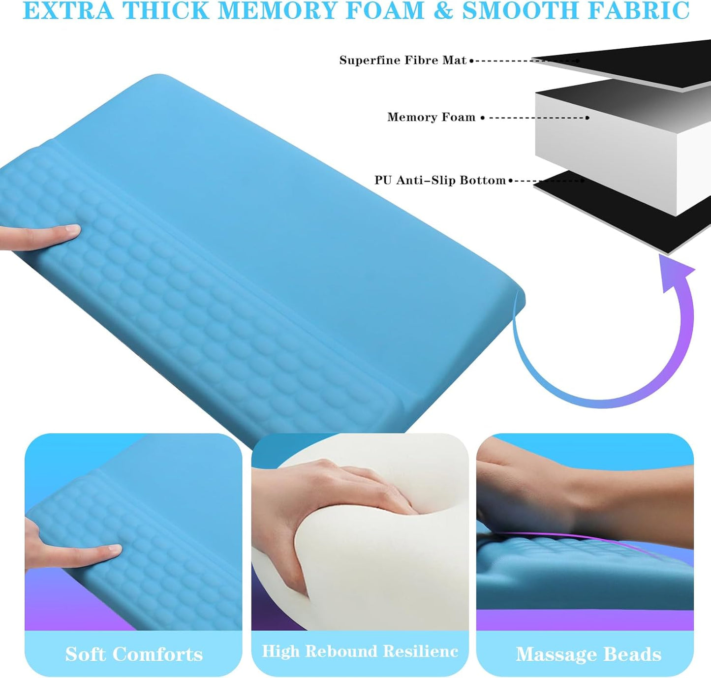 Computer Keyboard Stand with Wrist Rest, Ergonomic Tilted Keyboard Holder - Keyboard Riser with Wrist Pad - Keyboard Tray Support for Office Home - Blue