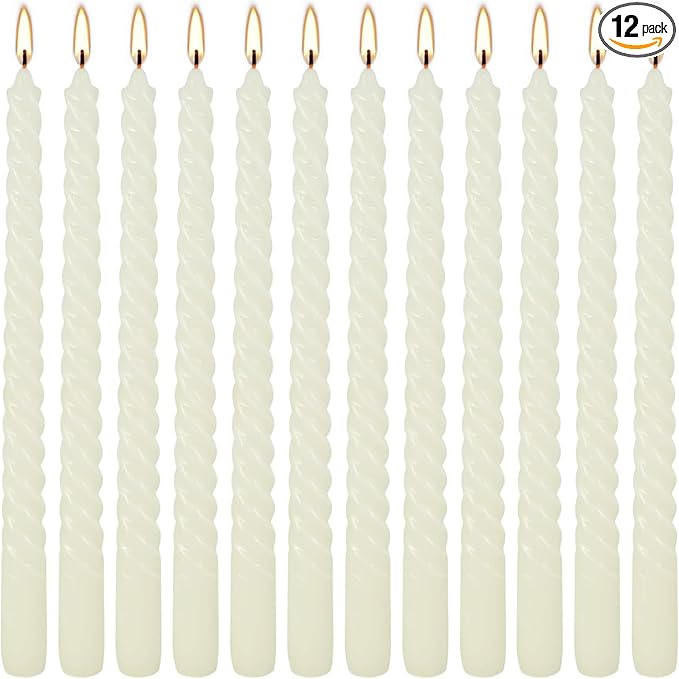 WPONSZU 10 Inch Ivory Spiral Taper Candle Set of 12 Pack Unscented Dripless by WPONSZU